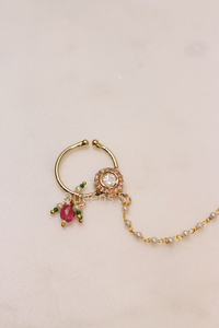 Small Ruby and Green Beads || Kundan Nose Ring