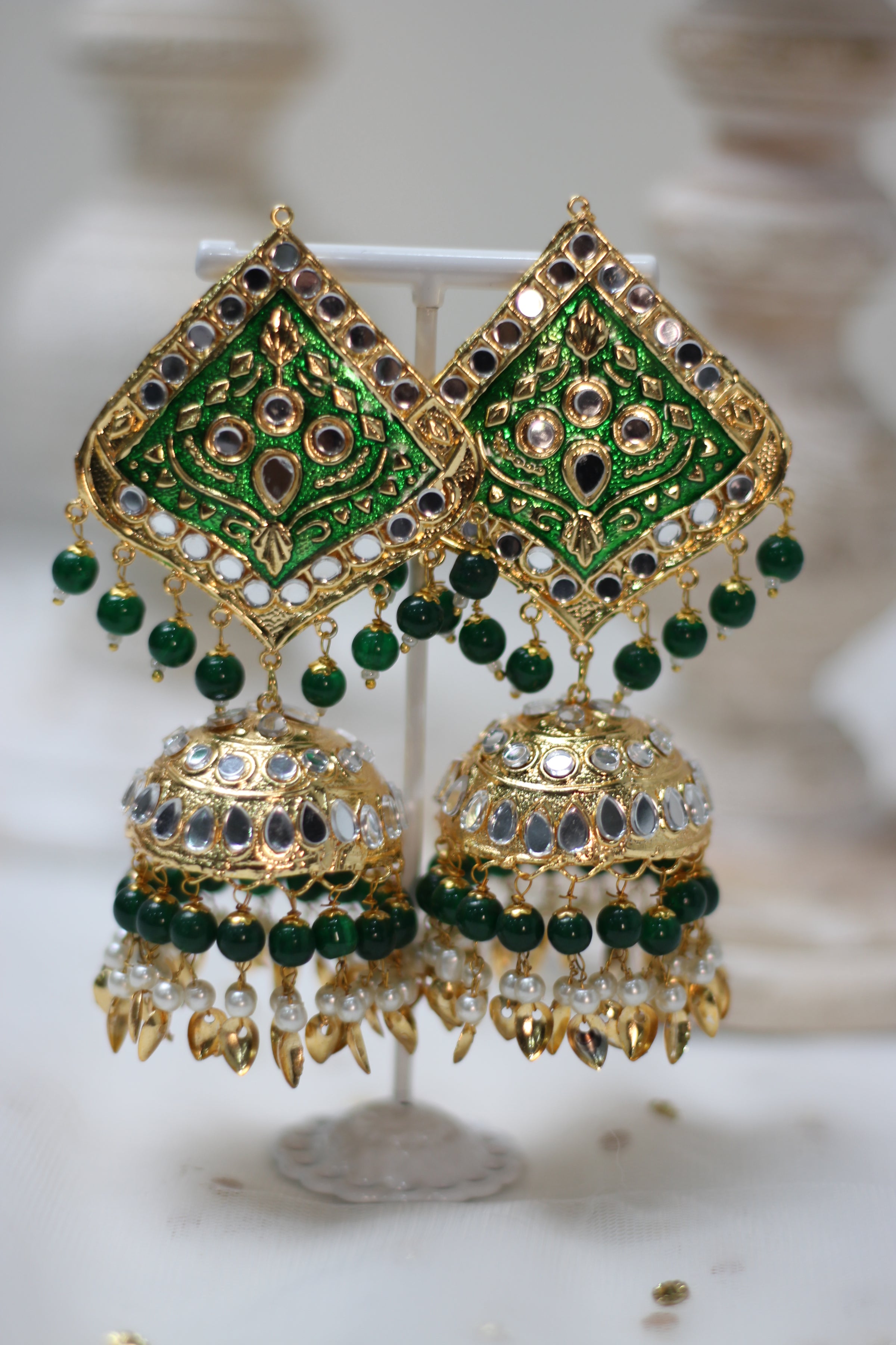 Simi || Green Meenakari Earrings