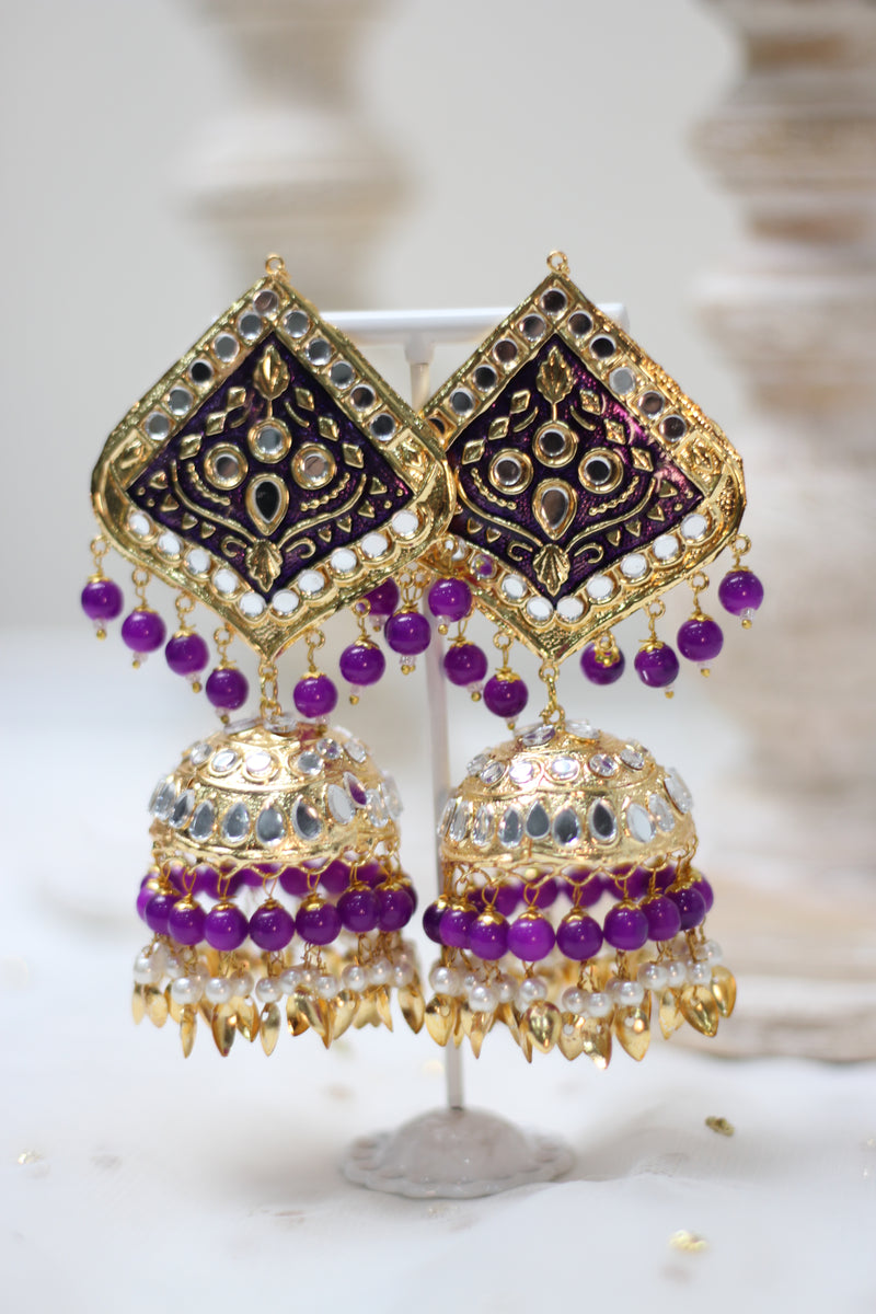 Simi || Purple Meenakari Earrings